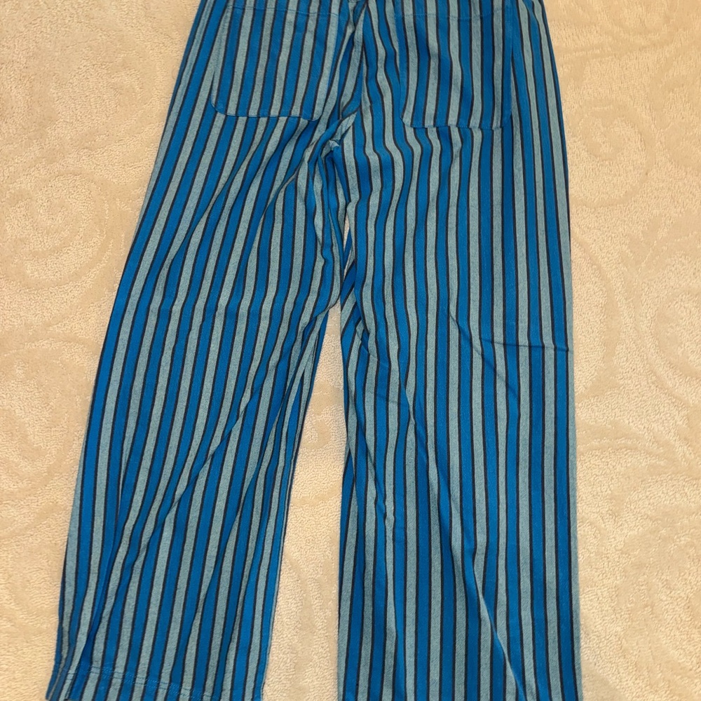 Blue striped wide leg pants. - Picture 3 of 7